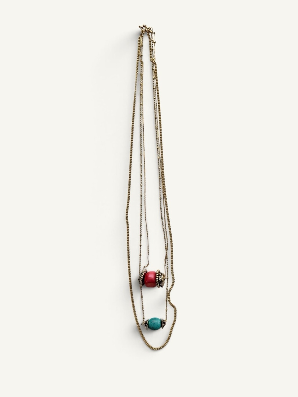 Beymen Turkey Multi Strand Gold Tone Coral Turquoise Statement Necklace